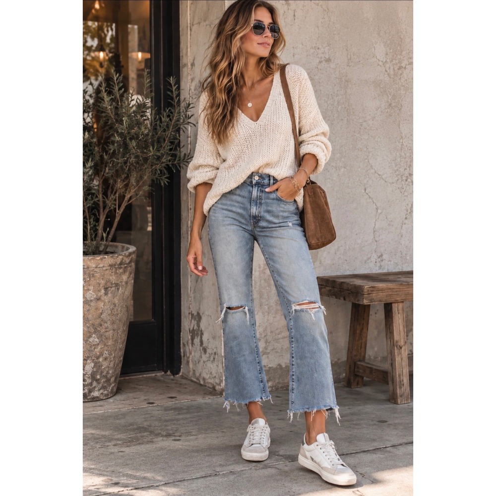 MOTHER The Insider Crop Step Fray Jeans Womens 30 Distressed Light Wash